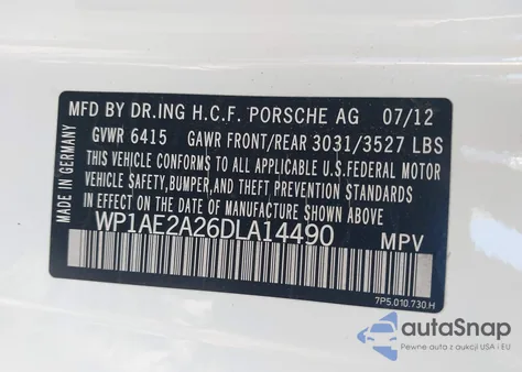 2013 Porsche Cayenne Hybrid S z USA, uszkodzony, nr VIN WP1AE2A26DLA14490